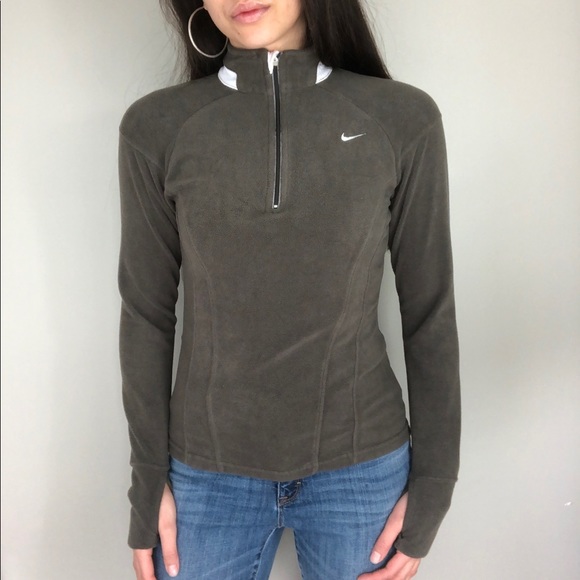 Nike Sweaters - Nike green mock neck fleece pullover sweater